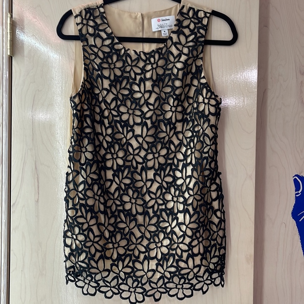 Lela Rose Target Neumann Marcus Floral Lace Overlay Silk Sleeveless Blouse